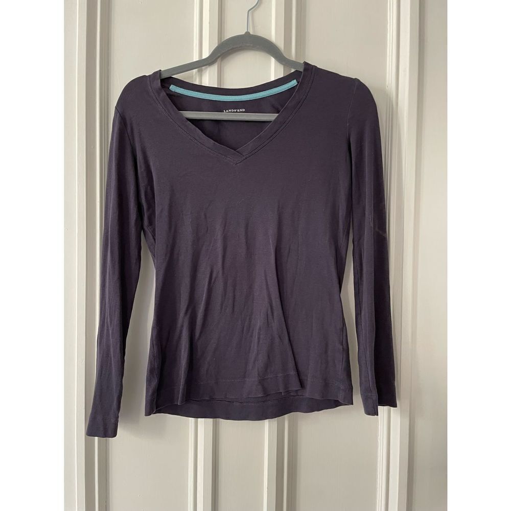 Lands end navy blue v-neck cotton long sleeve top xs